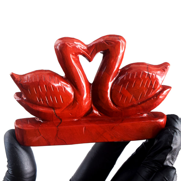 Pleasing 824.00 Cts genuine Red Jasper Hand Carved Premium Love Swan Pair