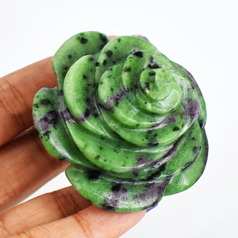 572.00 Cts Exclusive Ruby Zoisite Hand  Carved  Genuine Carving Rose Flower Gemstone