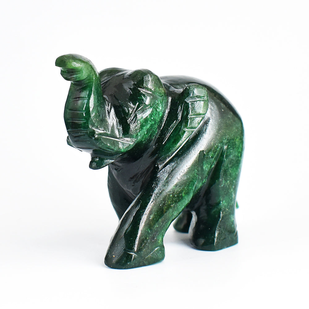 Craftsmen 835.00 Cts Genuine Green Jade Hand Carved Crystal Gemstone Carving Elephant