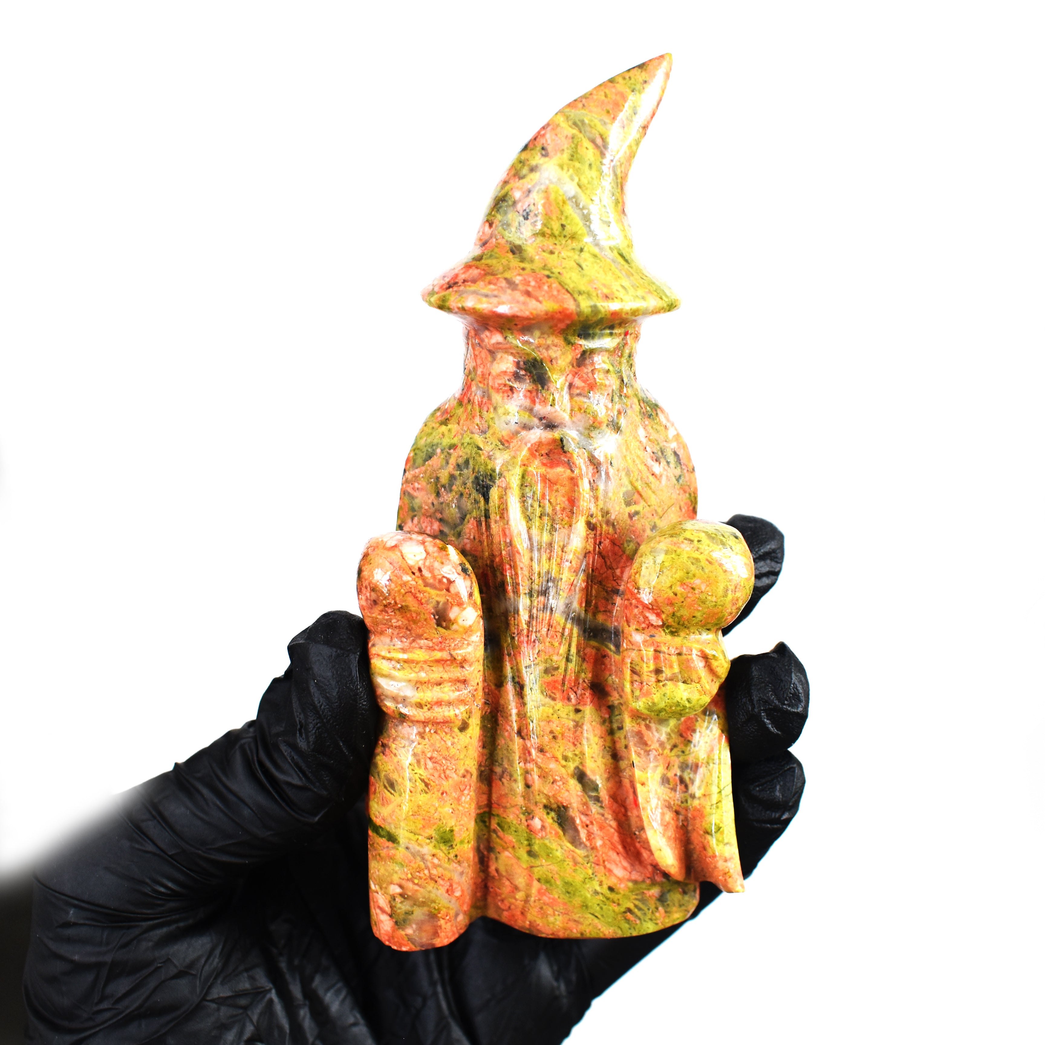 Beautiful 1023.00 Cts Genuine Blood Green Unakite Hand Carved Gemstone Crystal Wizard Carving