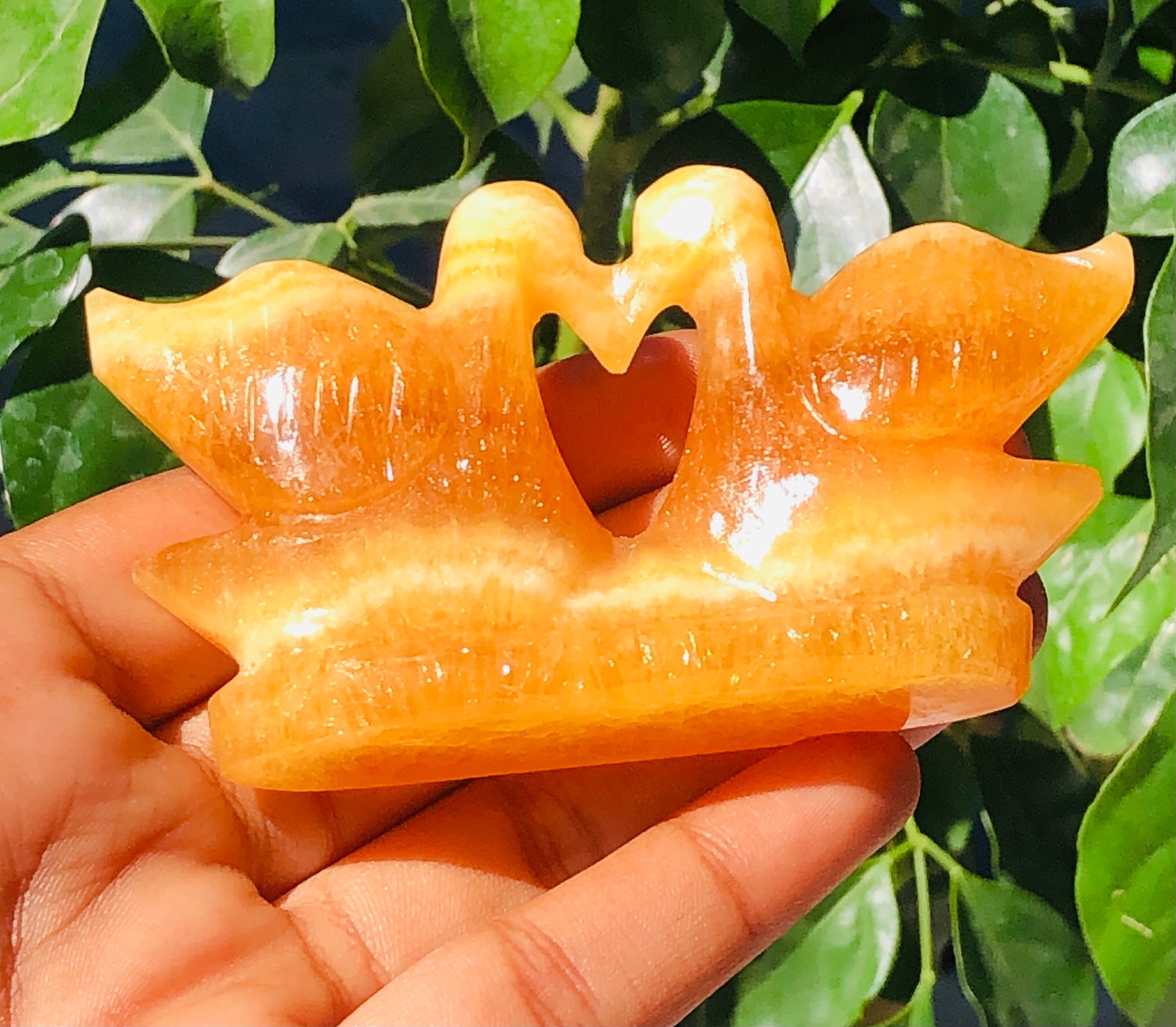 Amazing 531.00 Cts Genuine Yellow Rhodochrosite Carved Love Premium Swan Pair