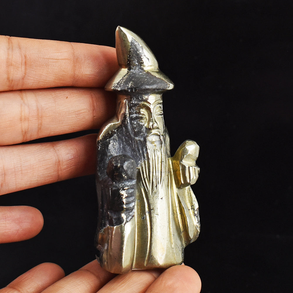 Exclusive  869.00 Carats Genuine Pyrite  Hand Carved Crystal Gemstone Wizard Carving