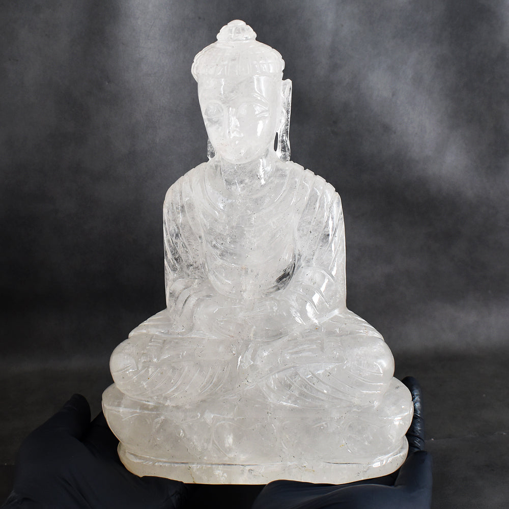 Premium 11660.00 Cts Genuine White Quartz Hand Carved Premium Buddha Statue Crystal