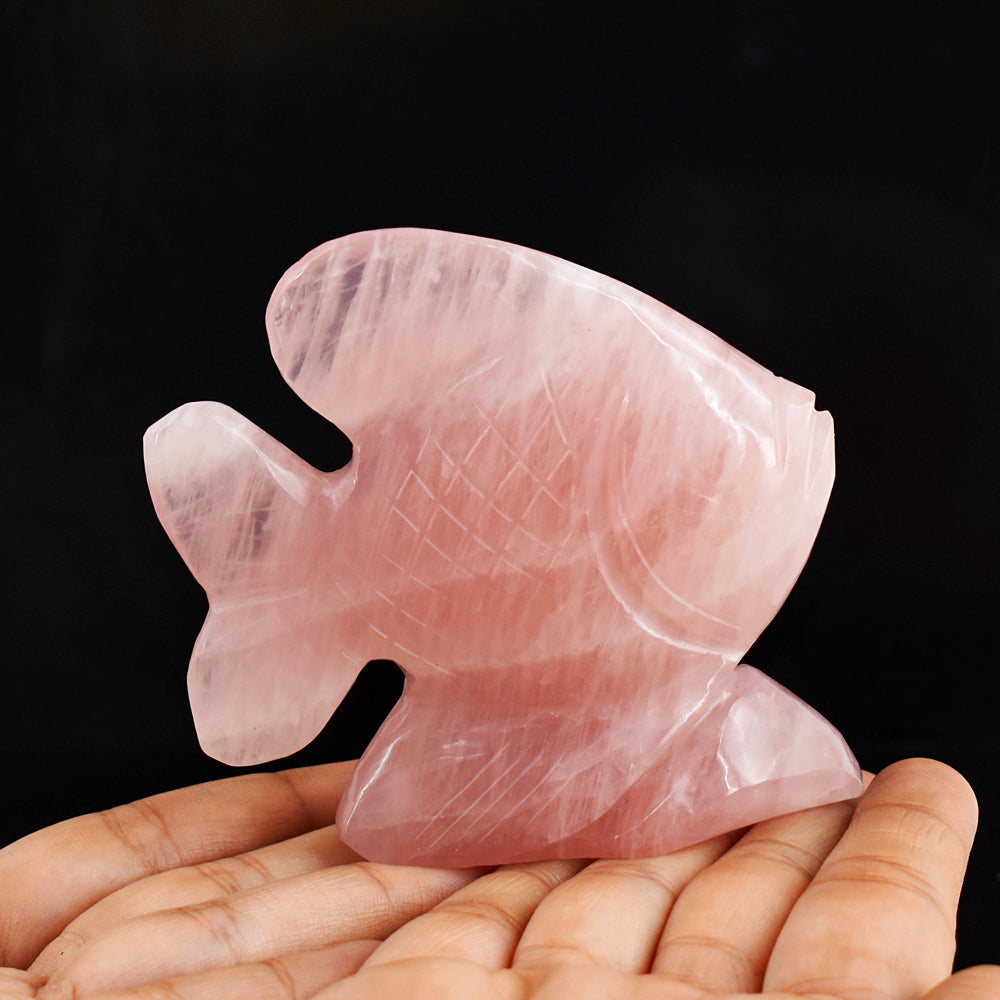 Stunning  1075.00 Cts Genuine Rose Quartz Hand Carved Crystal Gemstone Fish Carving