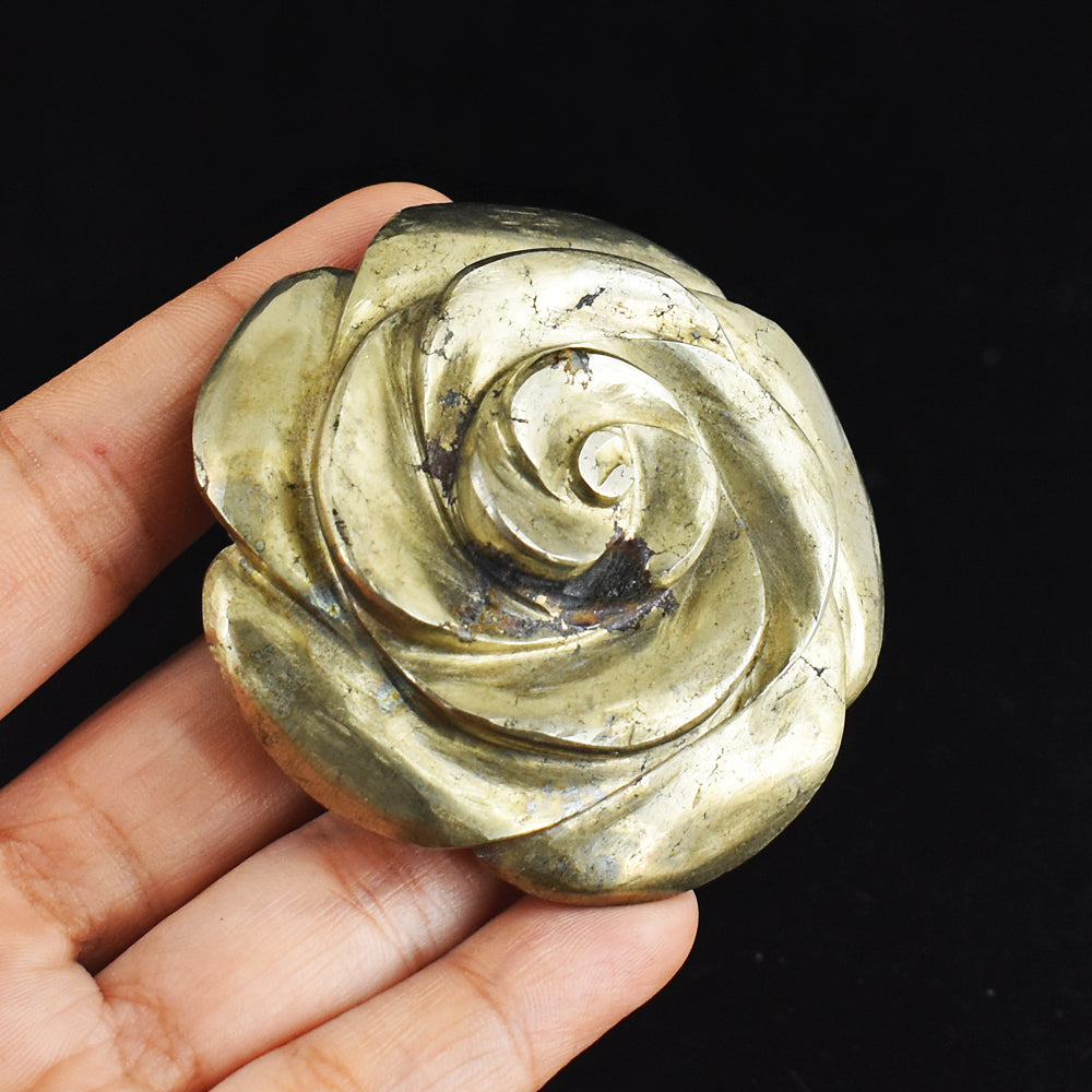 Exclusive 839.00 Carats Genuine Pyrite  Hand Carved Crystal  Rose  Flower  Gemstone  Carving
