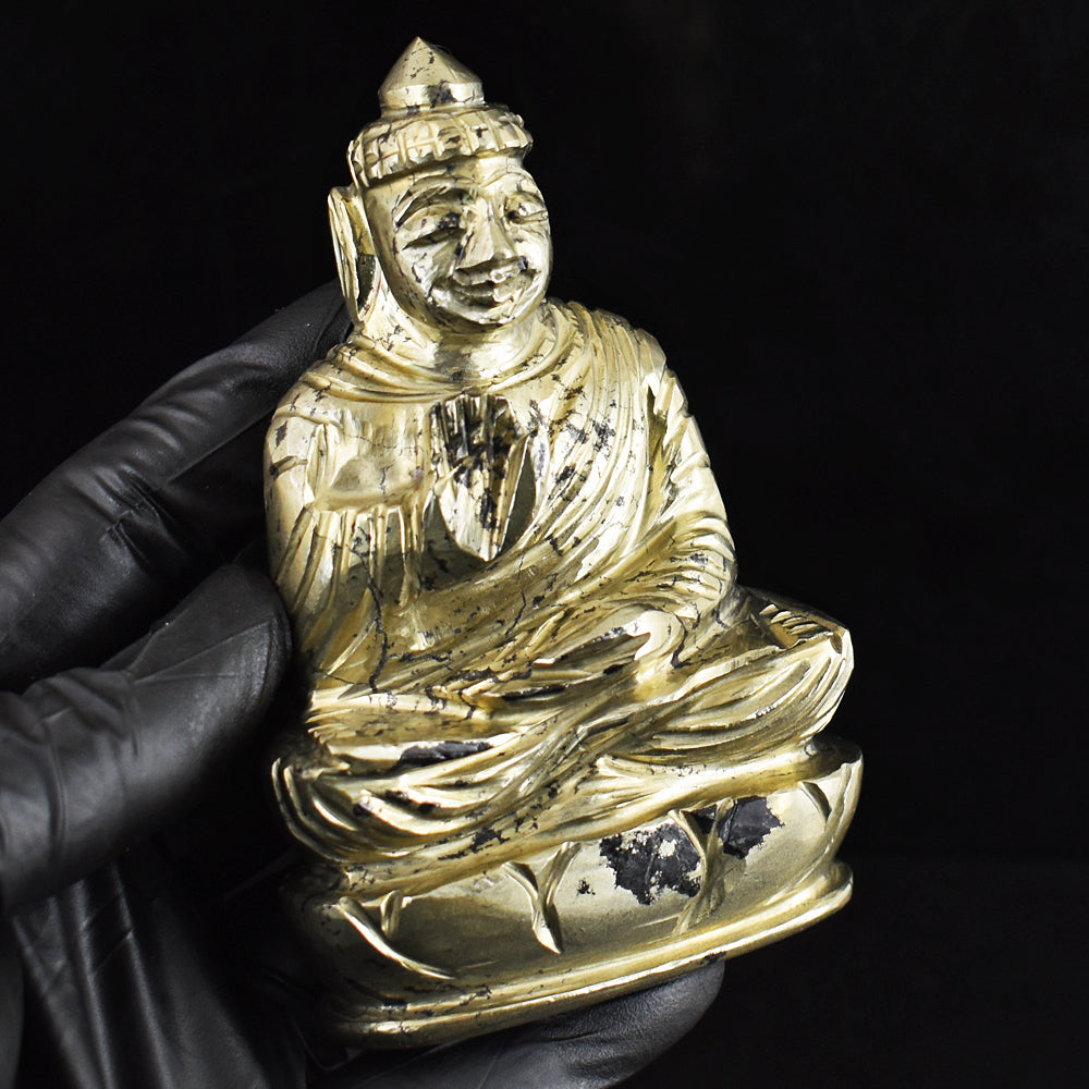 Exclusive 1662.00 Cts Genuine Pyrite Hand Carved Gemstone Crystal Buddha Carving
