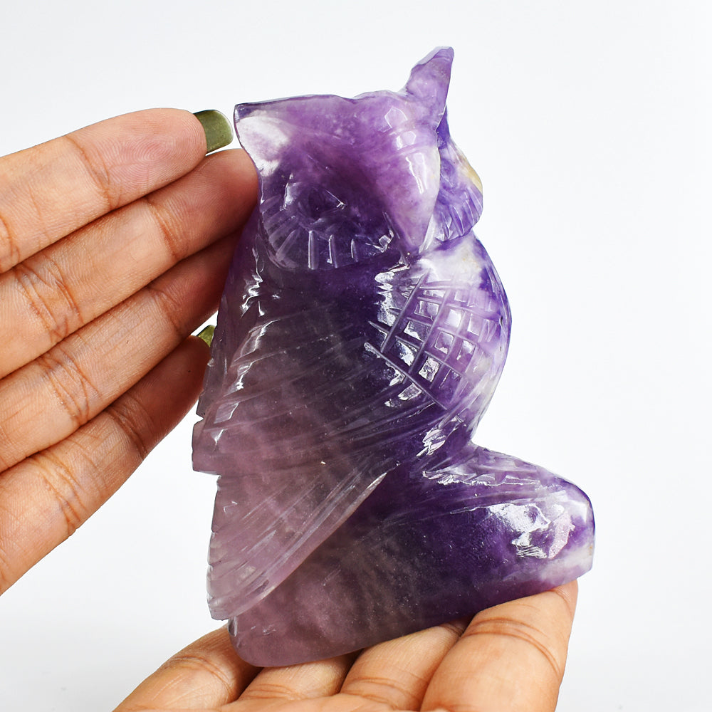 Artisian 1466.00 Cts Genuine Multicolor Fluorite Hand Carved Genuine Crystal Gemstone Owl Carving