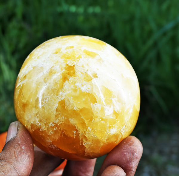 1476.00  Carats  Gorgeous  Genuine  Yellow  Calcite  Hand  Carved  Healing  Sphere