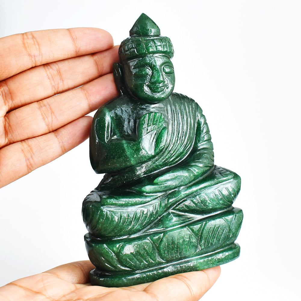 Amazing 1786.00 Cts Genuine Green Jade Hand Carved Lord  Buddha Idol Gemstone Carving