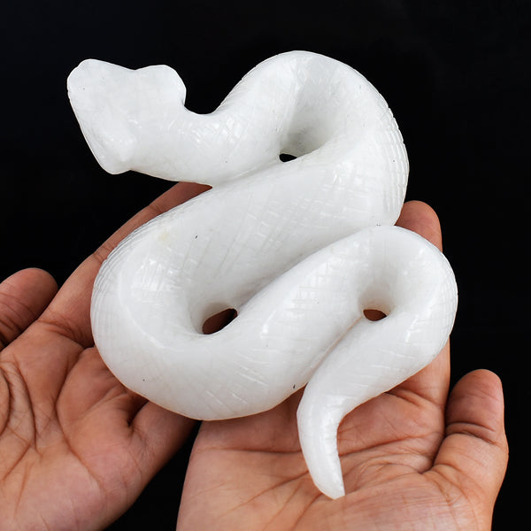Beautiful 3029.00  Cts Genuine White Agate Hand Carved Crystal Gemstone Snake Carving
