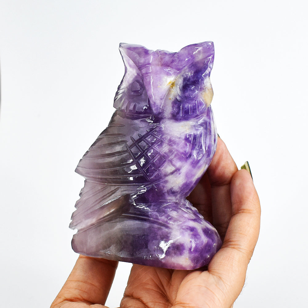 Artisian 1466.00 Cts Genuine Multicolor Fluorite Hand Carved Genuine Crystal Gemstone Owl Carving