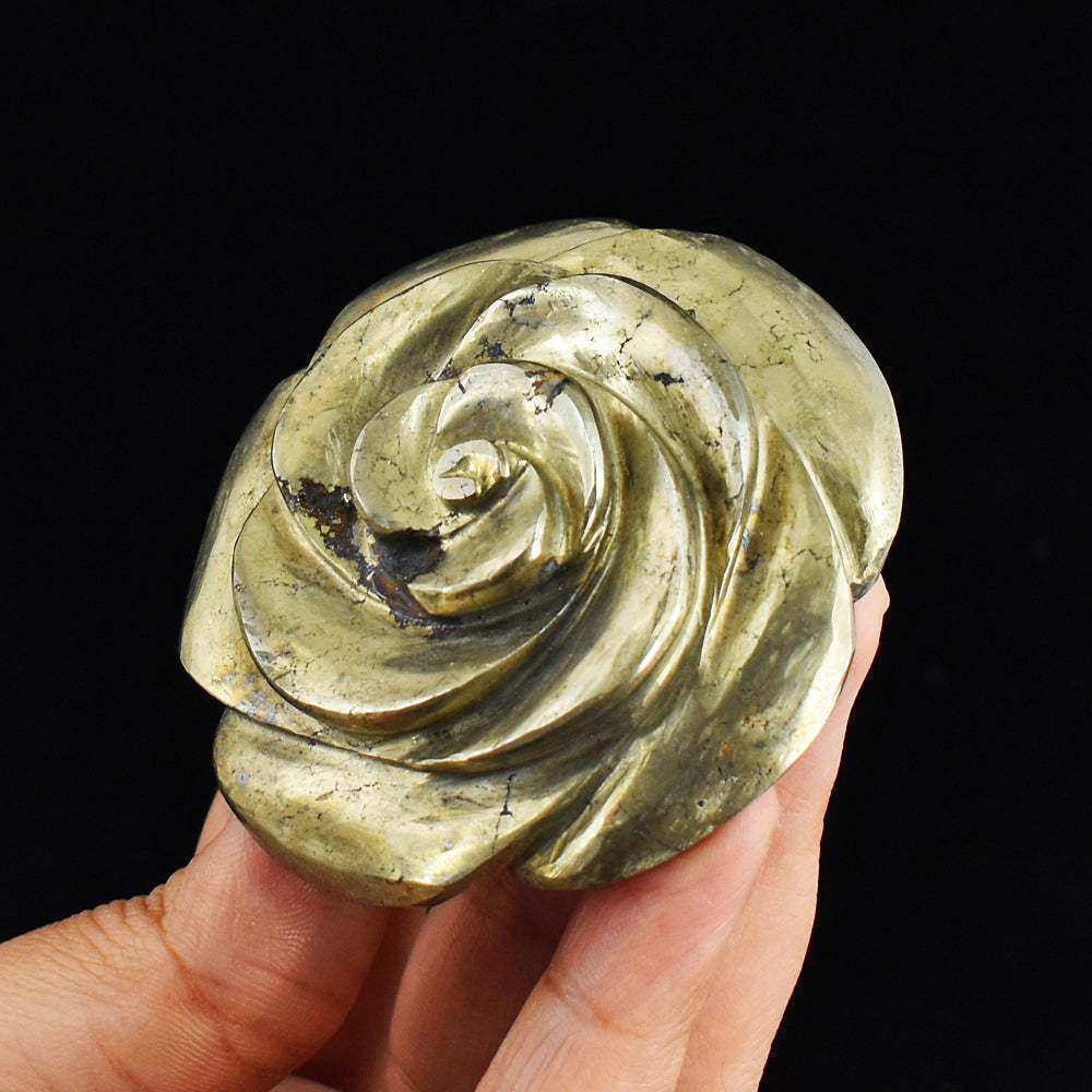 Exclusive 839.00 Carats Genuine Pyrite  Hand Carved Crystal  Rose  Flower  Gemstone  Carving