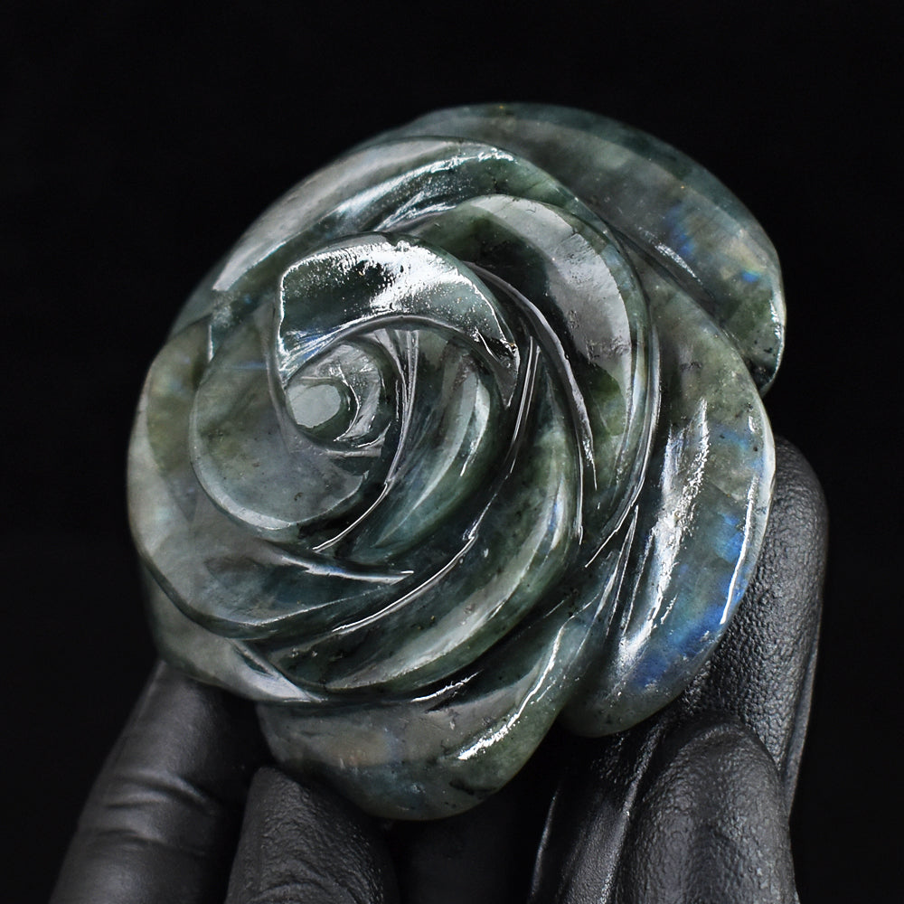 523.00 Cts Genuine Blue Flash Labradorite Hand Carved Rose Gemstone Crystal Carving