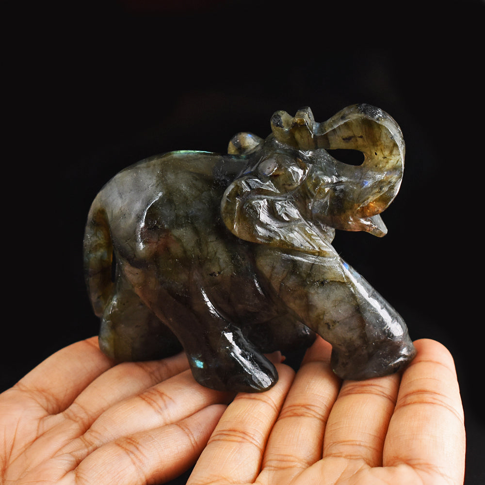 Craftsmen 1171.00 Cts Genuine  Labradorite  Hand Carved Crystal Gemstone Carving Elephant
