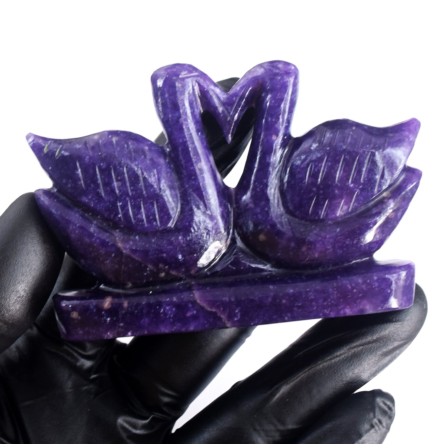 Stunning 546.00 Cts Genuine Lepidolite Carved Premium Love Swan Pair