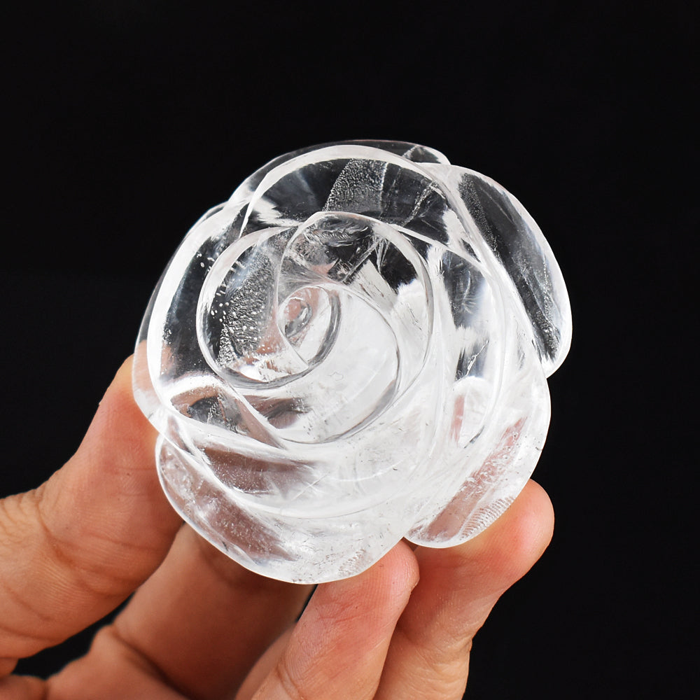 Beautiful  519.00 Carats  Genuine White Quartz Hand  Carved  Crystal Rose  Flower Gemstone Carving