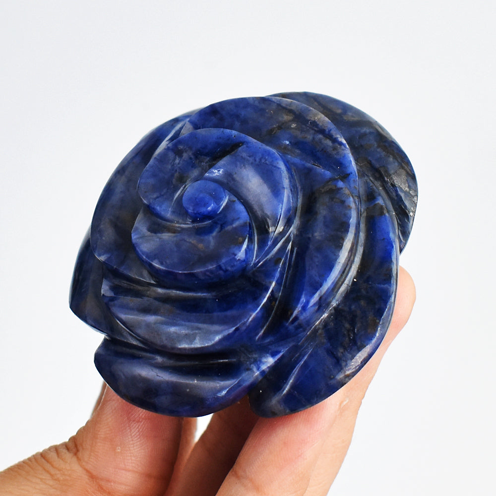 Artisian  635.00 Cts Genuine Sodalite  Hand Carved  Crystal  Rose  Flower  Gemstone  Carving