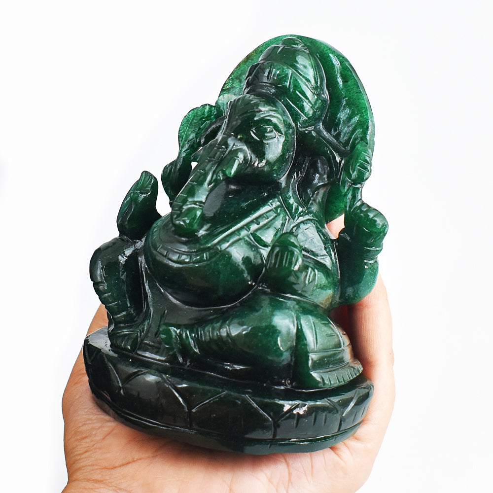 Stunning 3527.00 Cts  Genuine Green Jade Hand Carved Crystal Lord Ganesha Gemstone Carving