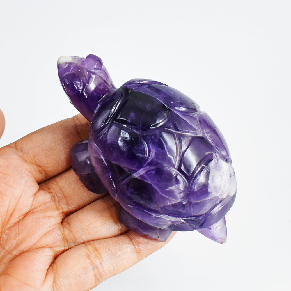 Awesome 728.00 Carats  Genuine  Hand Carved  Amethyst Crystal  Gemstone Turtle Carving