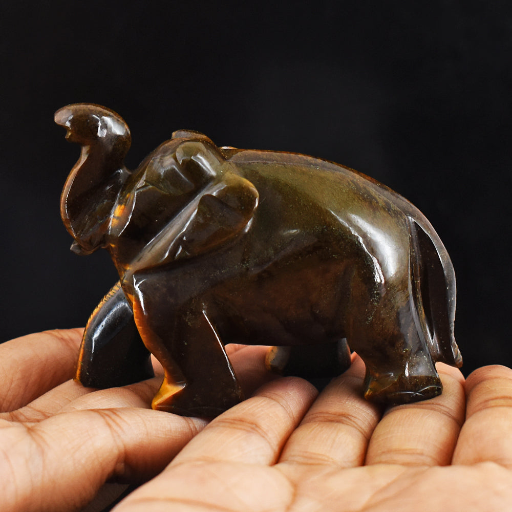 Amazing  660.00 Carats  Genuine Tiger Eye Hand Carved Crystal Gemstone Carving Elephant