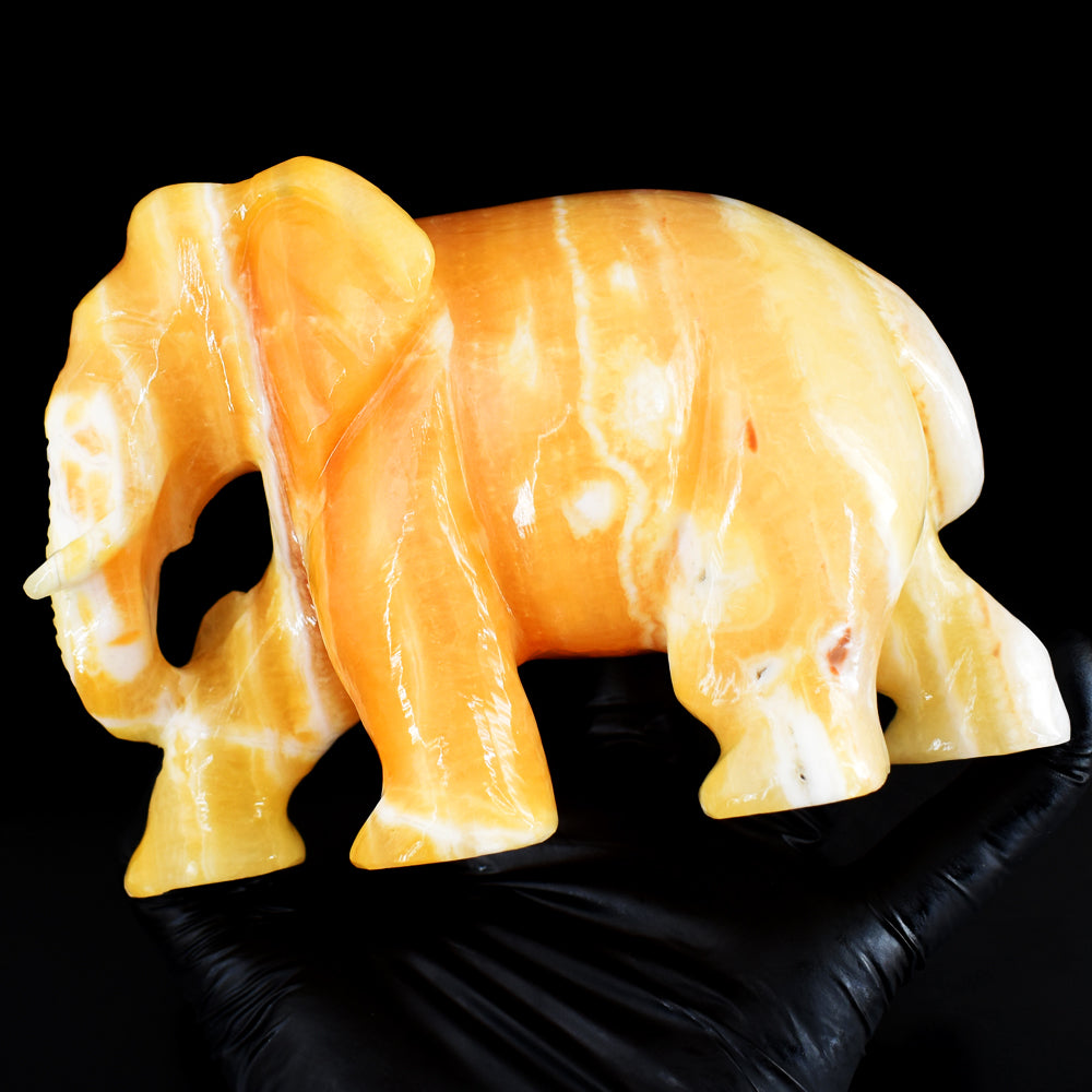 Beautiful 4606.00 Cts Genuine Yellow Rhodochrosite Hand Carved Gemstone Elephant Carving