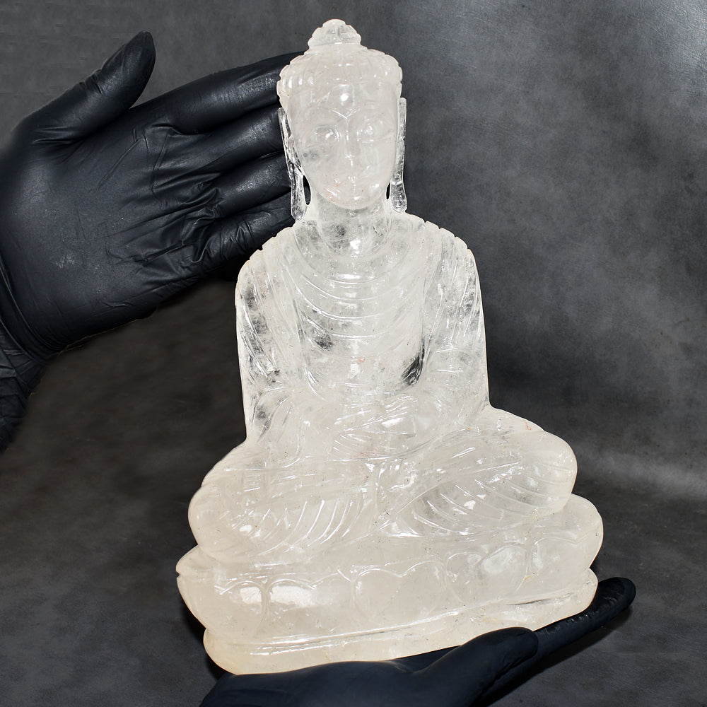 Premium 11660.00 Cts Genuine White Quartz Hand Carved Premium Buddha Statue Crystal