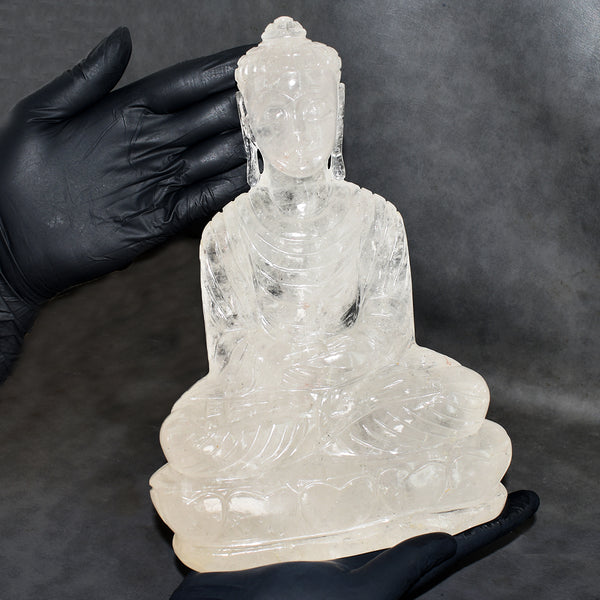 Premium 11660.00 Cts Genuine White Quartz Hand Carved Premium Buddha Statue Crystal
