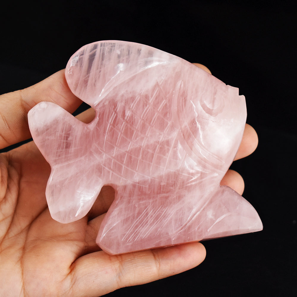 Stunning  1075.00 Cts Genuine Rose Quartz Hand Carved Crystal Gemstone Fish Carving