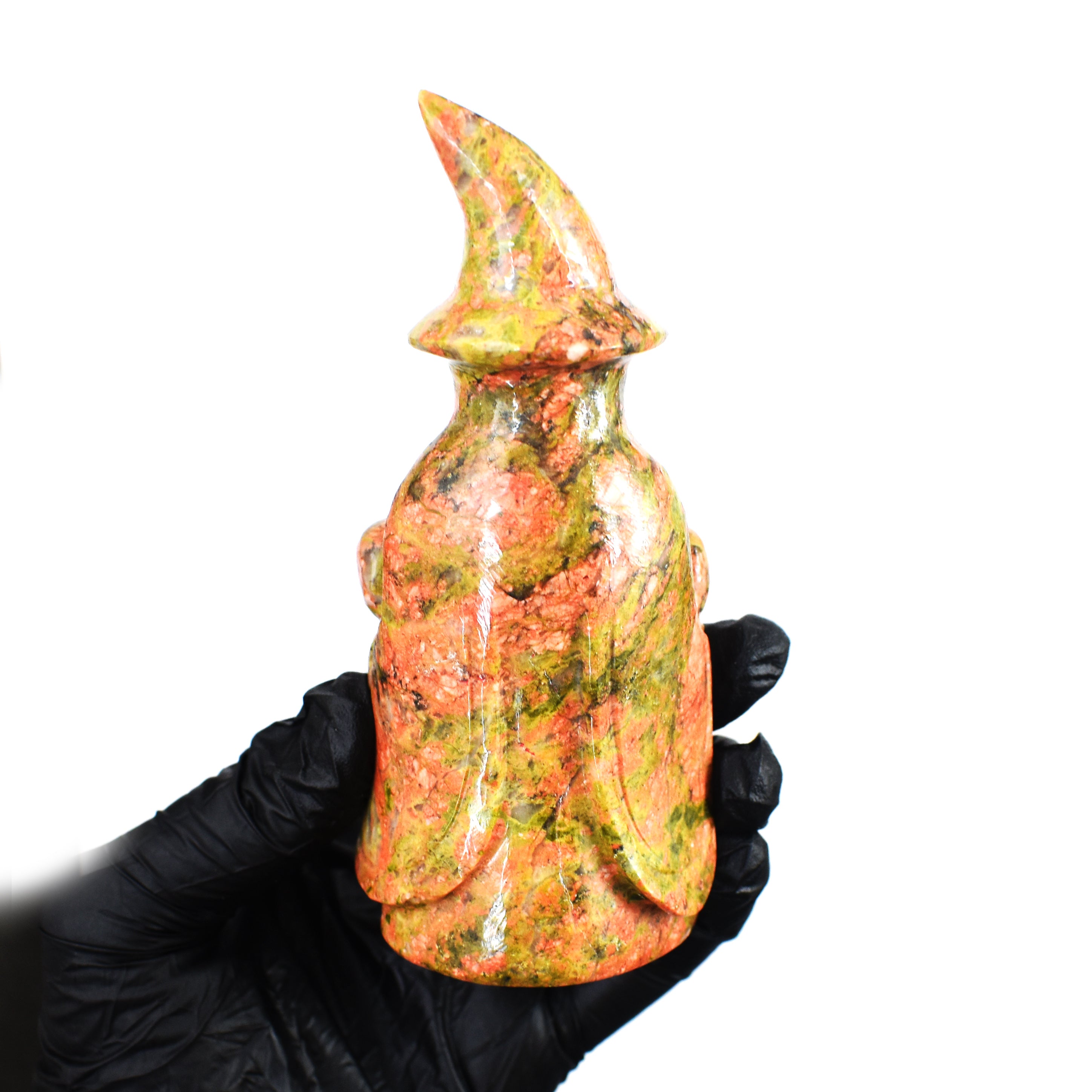 Beautiful 1023.00 Cts Genuine Blood Green Unakite Hand Carved Gemstone Crystal Wizard Carving