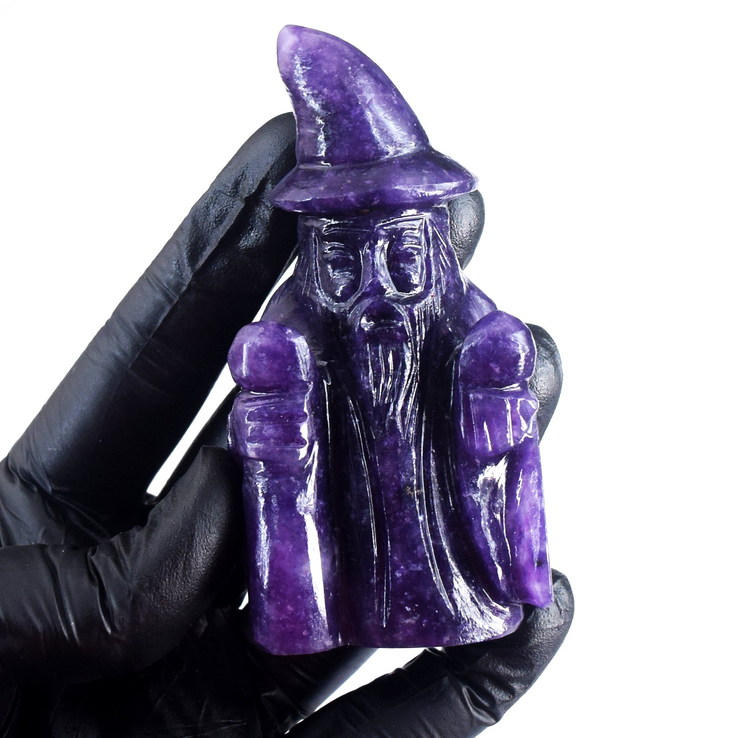 Natural 771.00 Cts Genuine Lepidolite Hand Carved Premium Gemstone Crystal Wizard