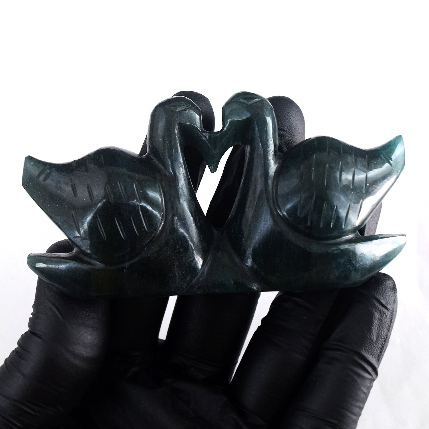 Radiant 595.00 Cts Genuine Green Jade Hand Carved Premium Love Swan Pair