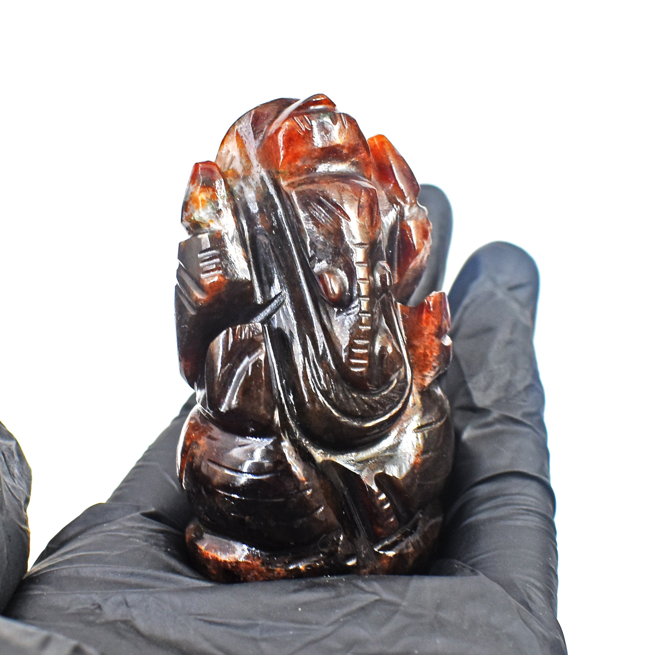 Exclusive 546.00 Cts Garnet Divine Hand Carved Crystal Gemstone Lord Ganesha Carving