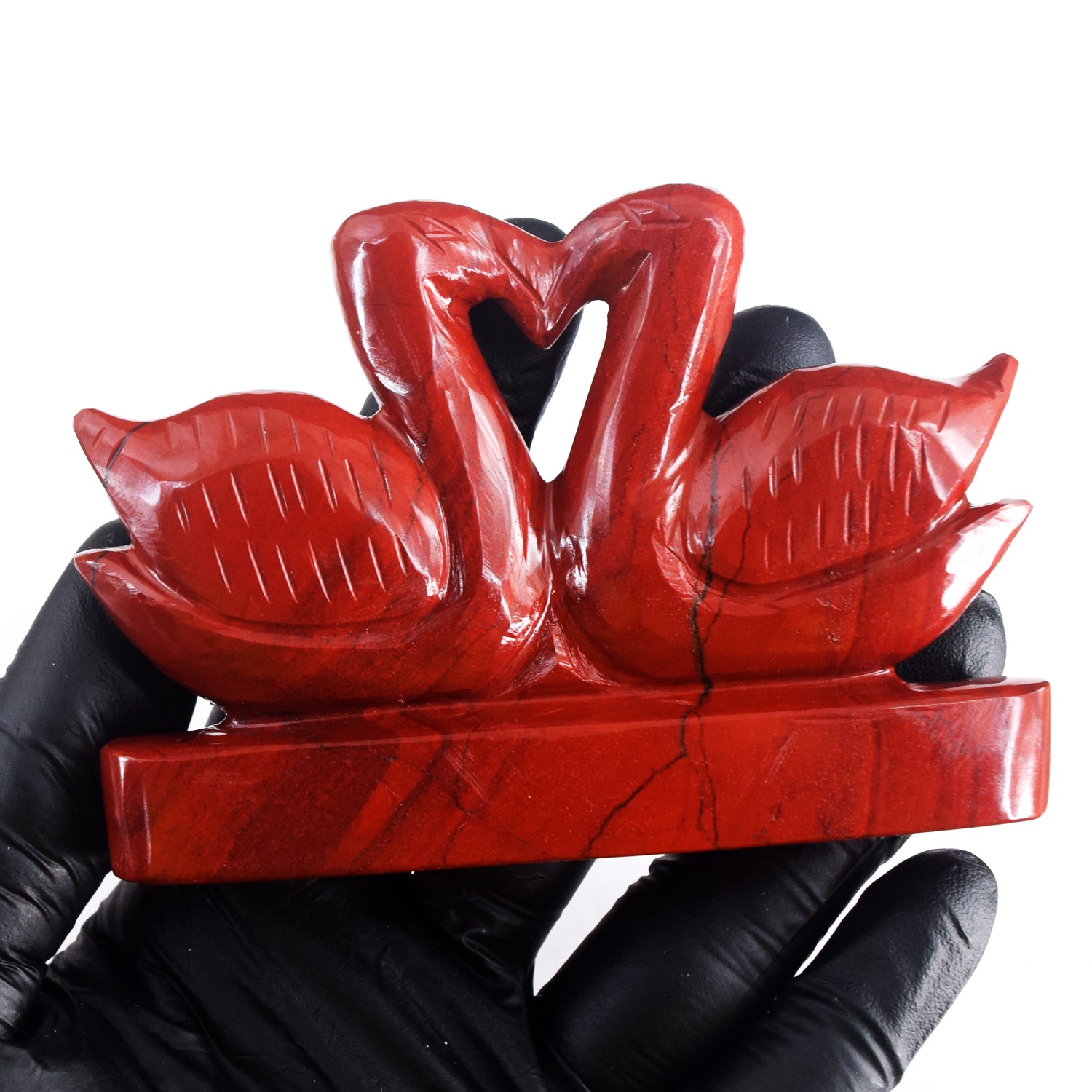 Pleasing 824.00 Cts genuine Red Jasper Hand Carved Premium Love Swan Pair