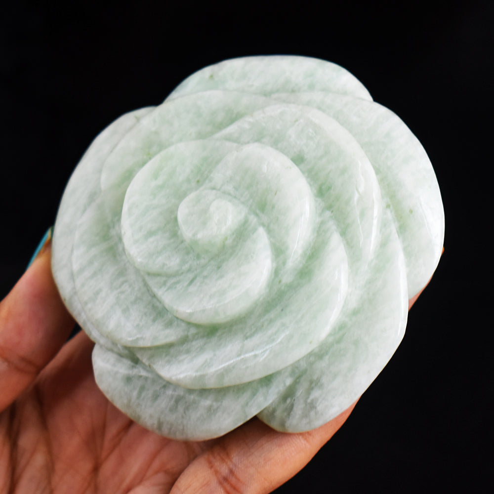 Genuine  1048.00  Carats  Natural  Amazonite  Hand  Carved  Rose  Flower  Gemstone Carving