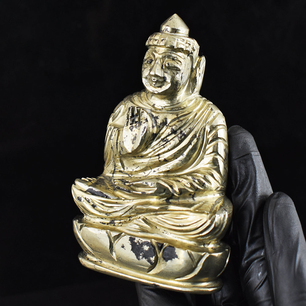 Exclusive 1662.00 Cts Genuine Pyrite Hand Carved Gemstone Crystal Buddha Carving