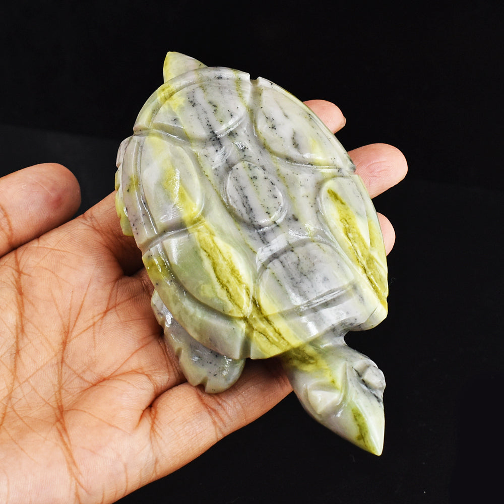 Gorgeous 789.00 Carats Genuine Serpentine Hand Carved Crystal Gemstone Turtle Carving