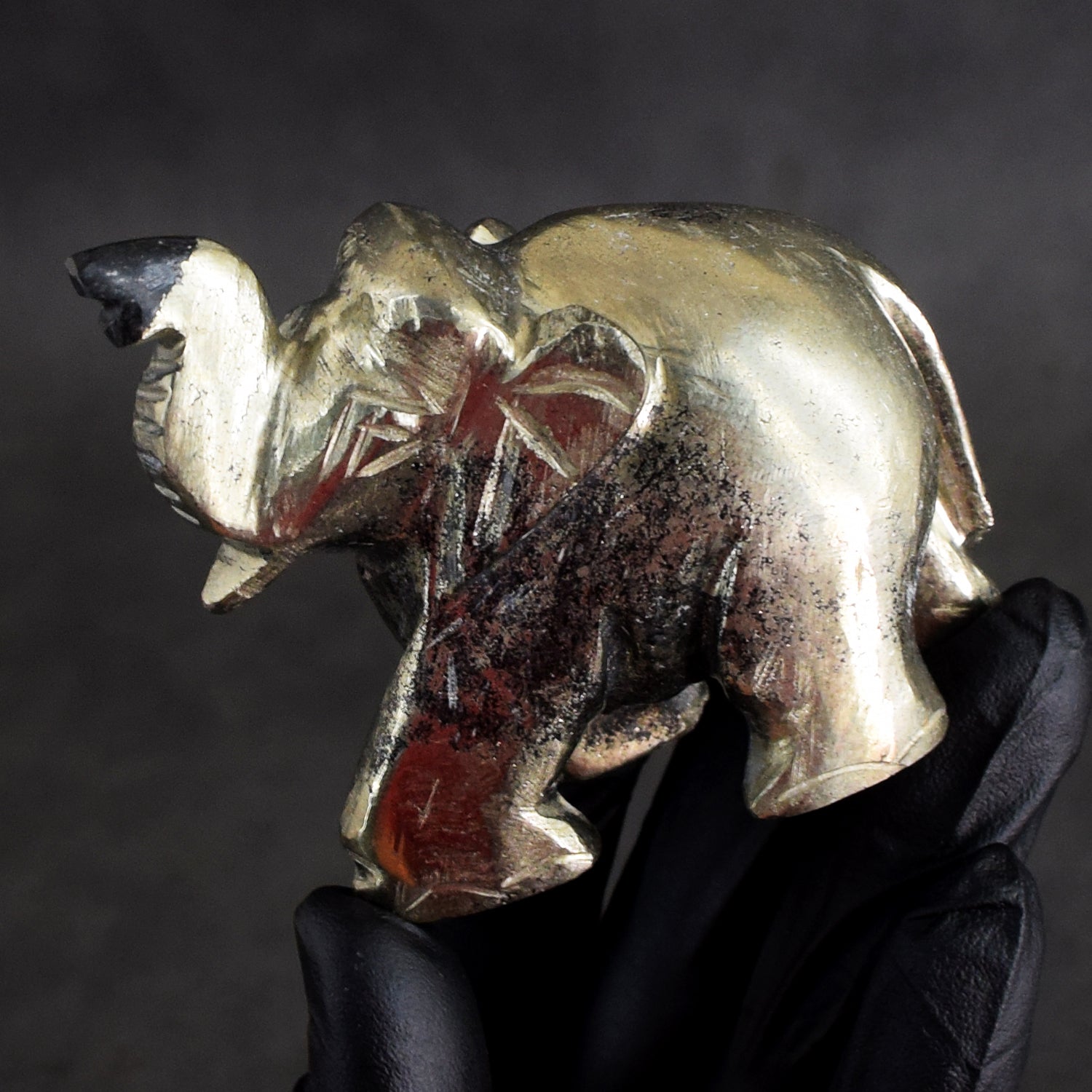 Precious 885.00 Cts Genuine Pyrite Hand Carved Premium Gemstone Elephant Crystal