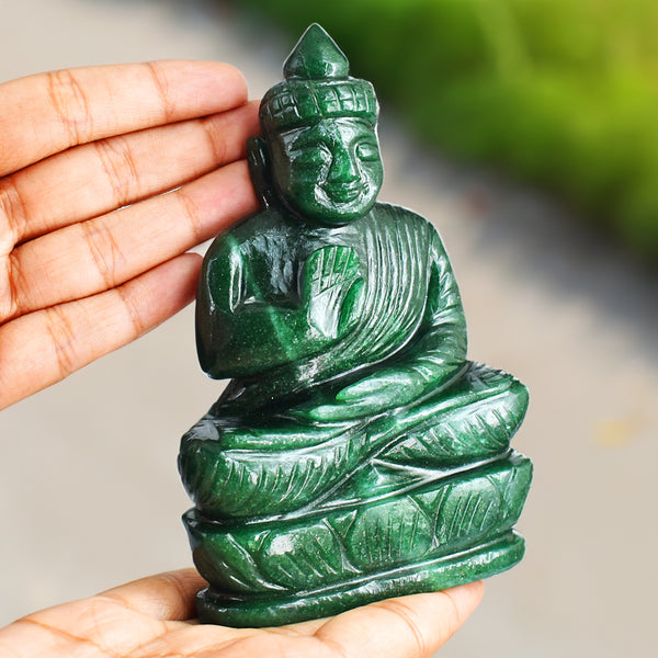 Amazing 1786.00 Cts Genuine Green Jade Hand Carved Lord  Buddha Idol Gemstone Carving