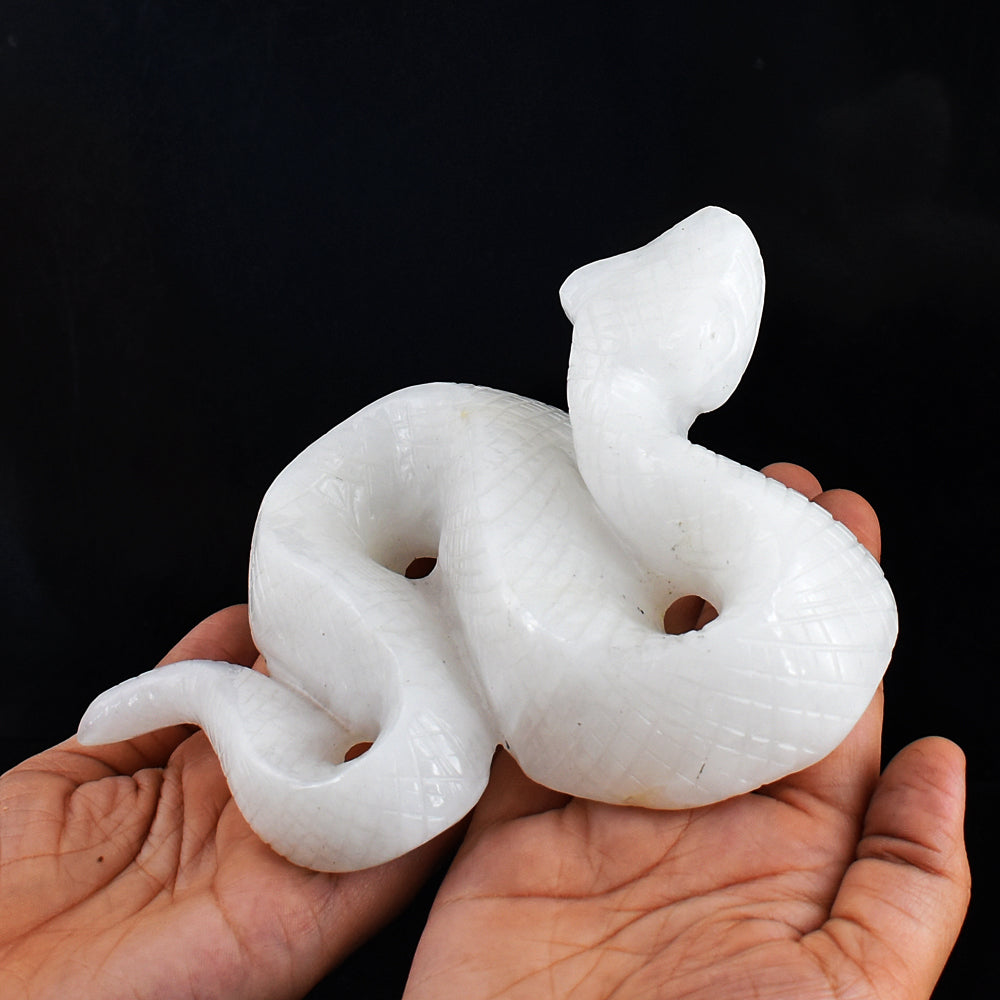 Beautiful 3029.00  Cts Genuine White Agate Hand Carved Crystal Gemstone Snake Carving