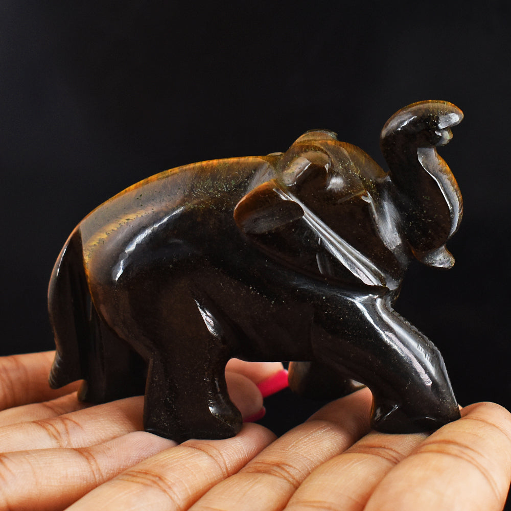 Amazing  660.00 Carats  Genuine Tiger Eye Hand Carved Crystal Gemstone Carving Elephant