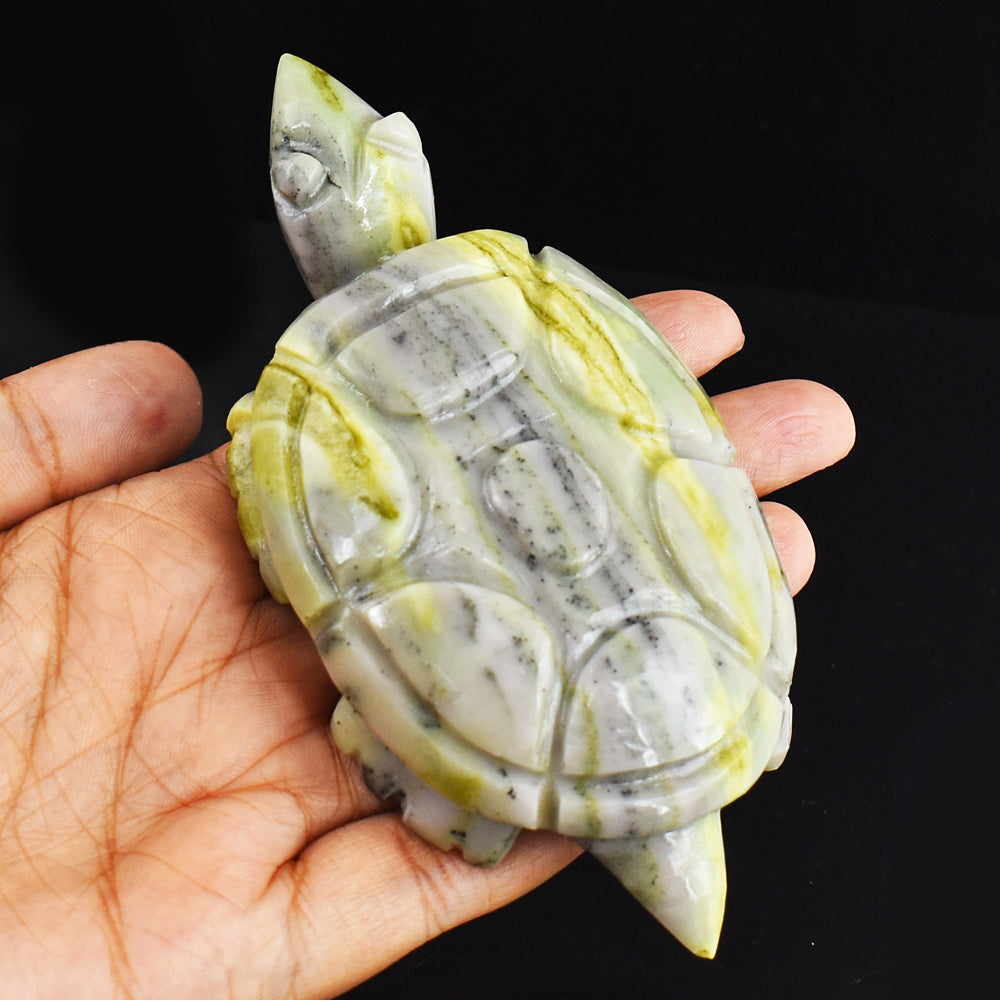 Gorgeous 789.00 Carats Genuine Serpentine Hand Carved Crystal Gemstone Turtle Carving