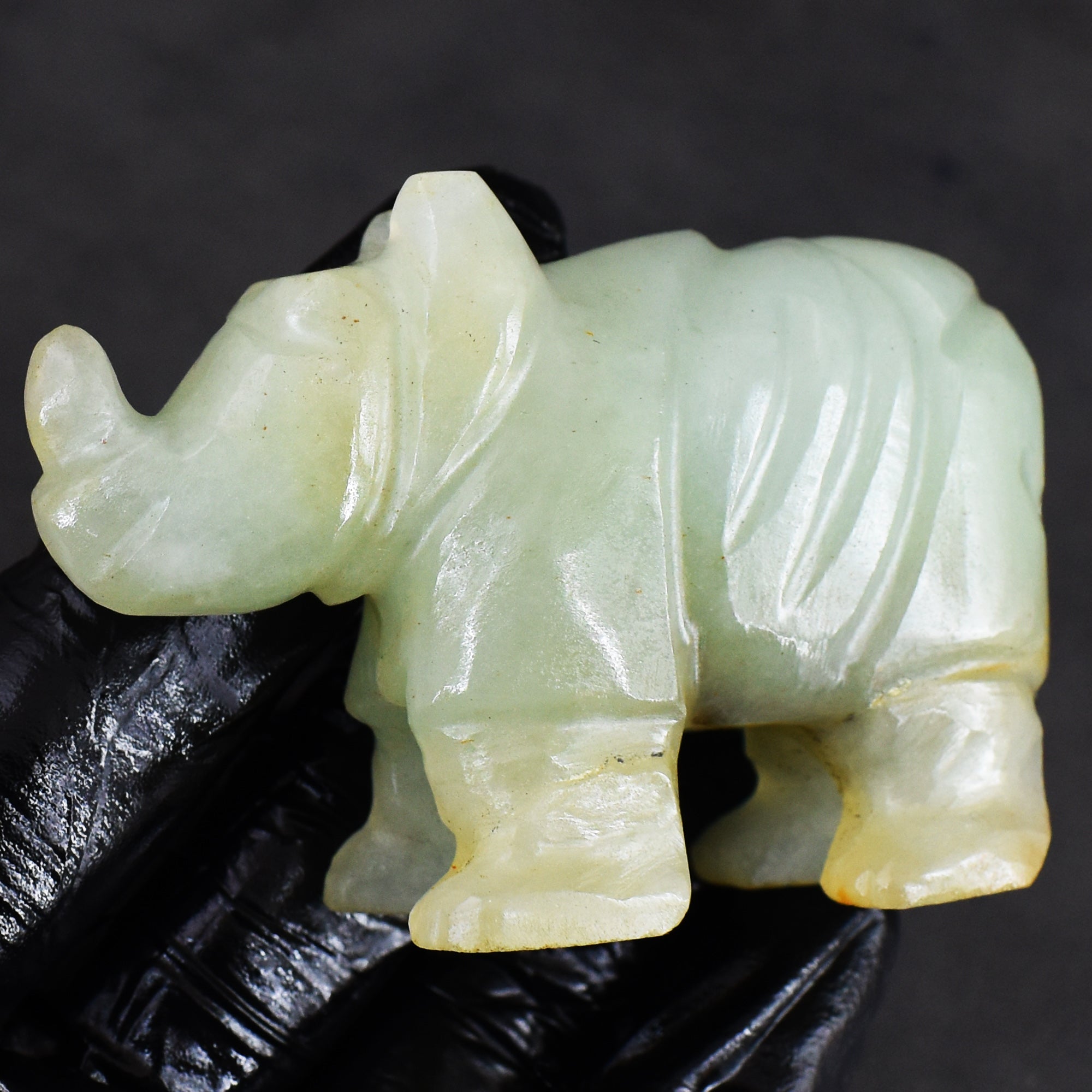 Exclusive 386.00 Cts Green Aventurine Hand Carved Genuine Crystal Gemstone Carving Rhino 2026  Collection