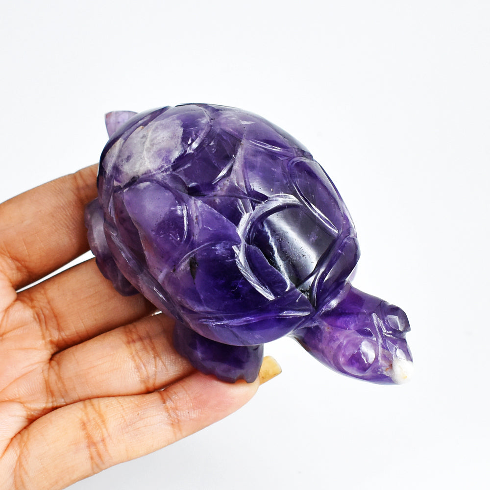 Awesome 728.00 Carats  Genuine  Hand Carved  Amethyst Crystal  Gemstone Turtle Carving