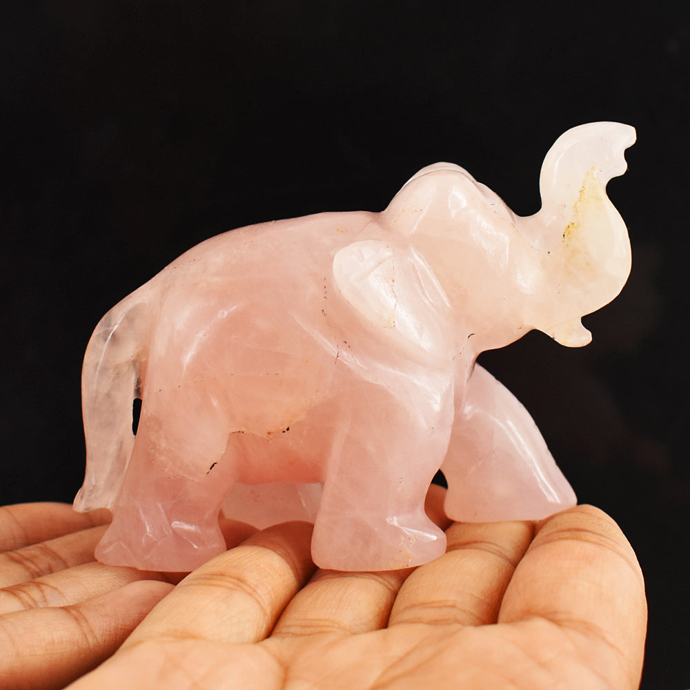 Craftsmen 950.00 Cts Pink Rose Quartz Hand Carved Genuine Crystal Gemstone Carving Elephant