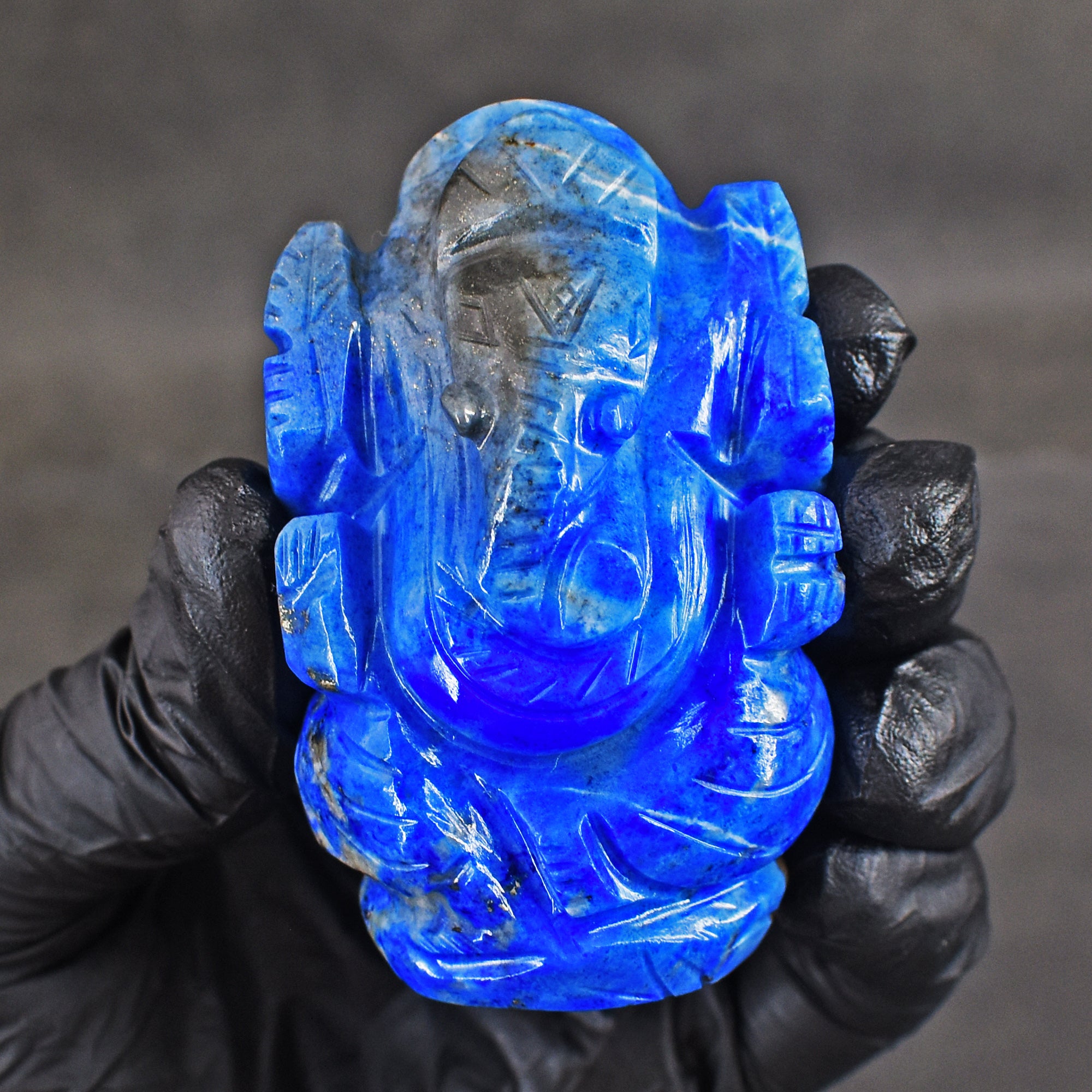Artisian 493.00 Cts Hand Carved Blue Lapis Lazuli Ganesha