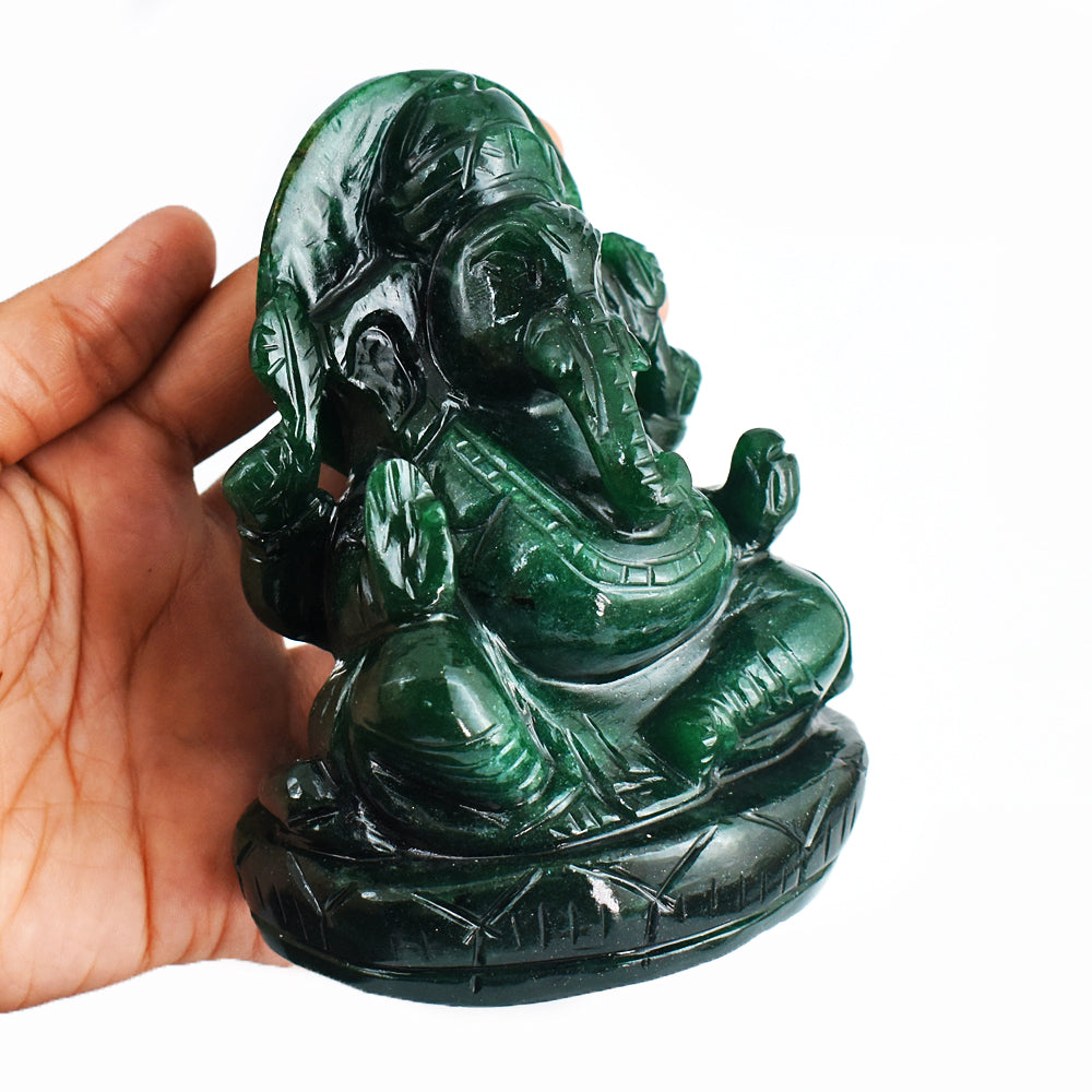 Stunning 3527.00 Cts  Genuine Green Jade Hand Carved Crystal Lord Ganesha Gemstone Carving