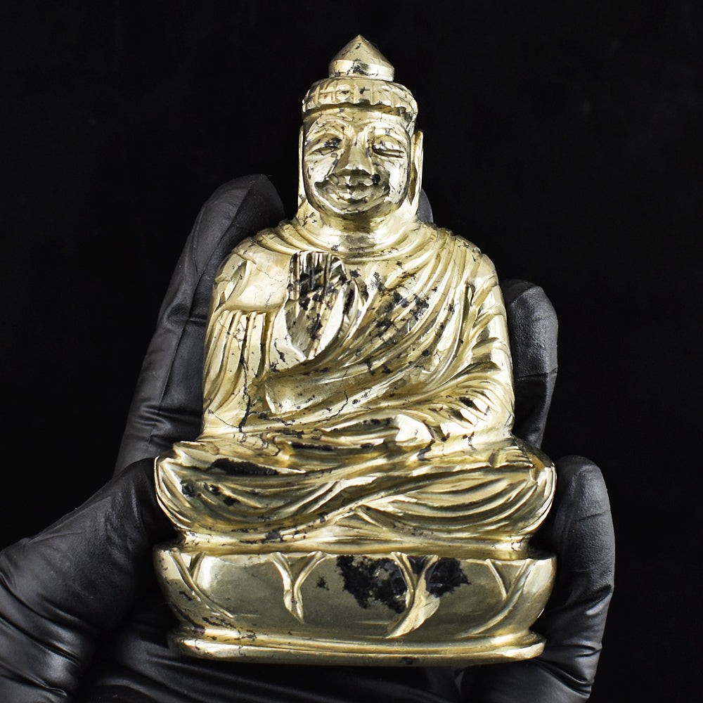 Exclusive 1662.00 Cts Genuine Pyrite Hand Carved Gemstone Crystal Buddha Carving