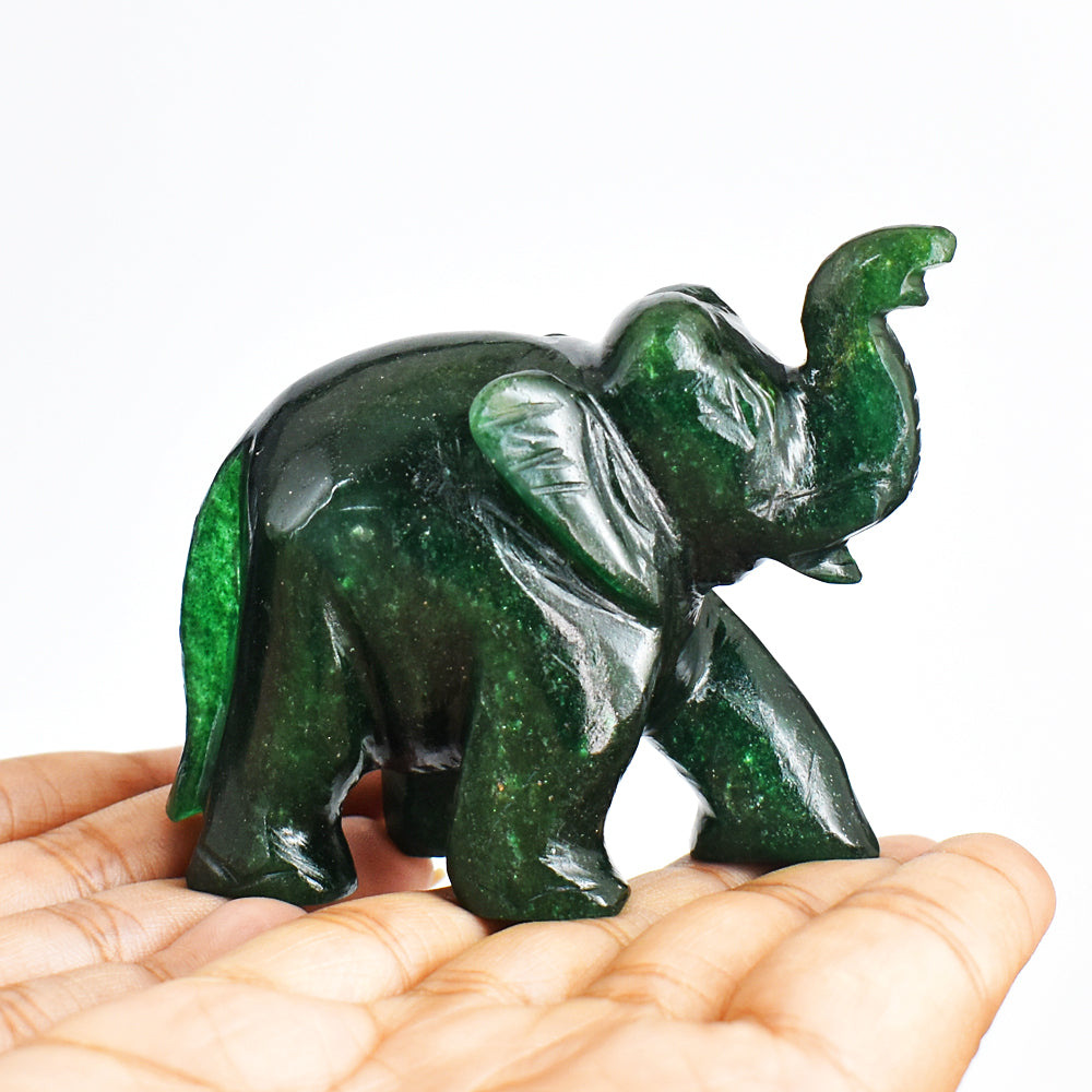 Craftsmen 835.00 Cts Genuine Green Jade Hand Carved Crystal Gemstone Carving Elephant