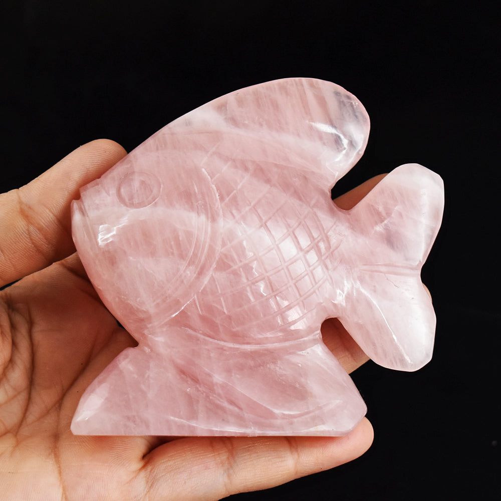 Stunning  1075.00 Cts Genuine Rose Quartz Hand Carved Crystal Gemstone Fish Carving