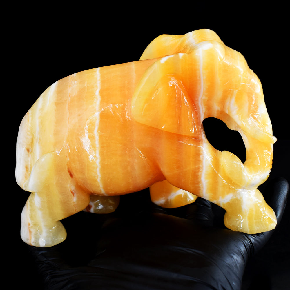Beautiful 4606.00 Cts Genuine Yellow Rhodochrosite Hand Carved Gemstone Elephant Carving